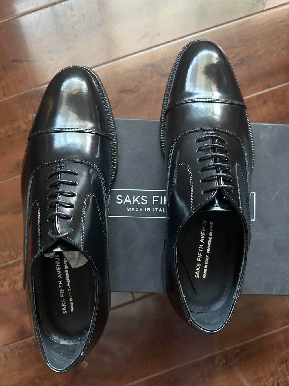 Saks Fifth Avenue Black Leather Cap-Toe Derby Dress Shoes